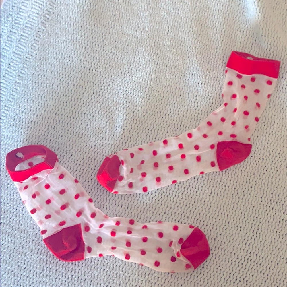 Red and white polka dot sheer socks S/M